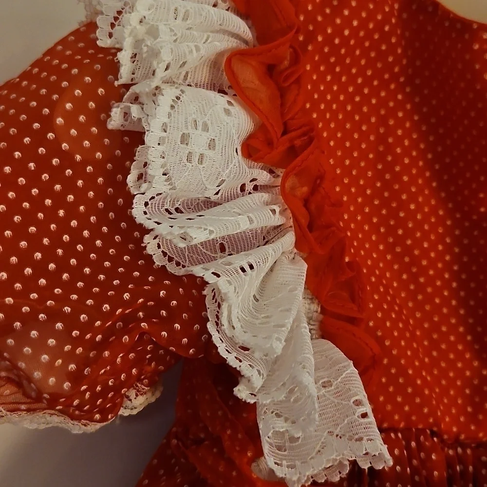 Vintage Handmade Red and White Pin Dot Ruffled Circle Lolita Pageant Dress